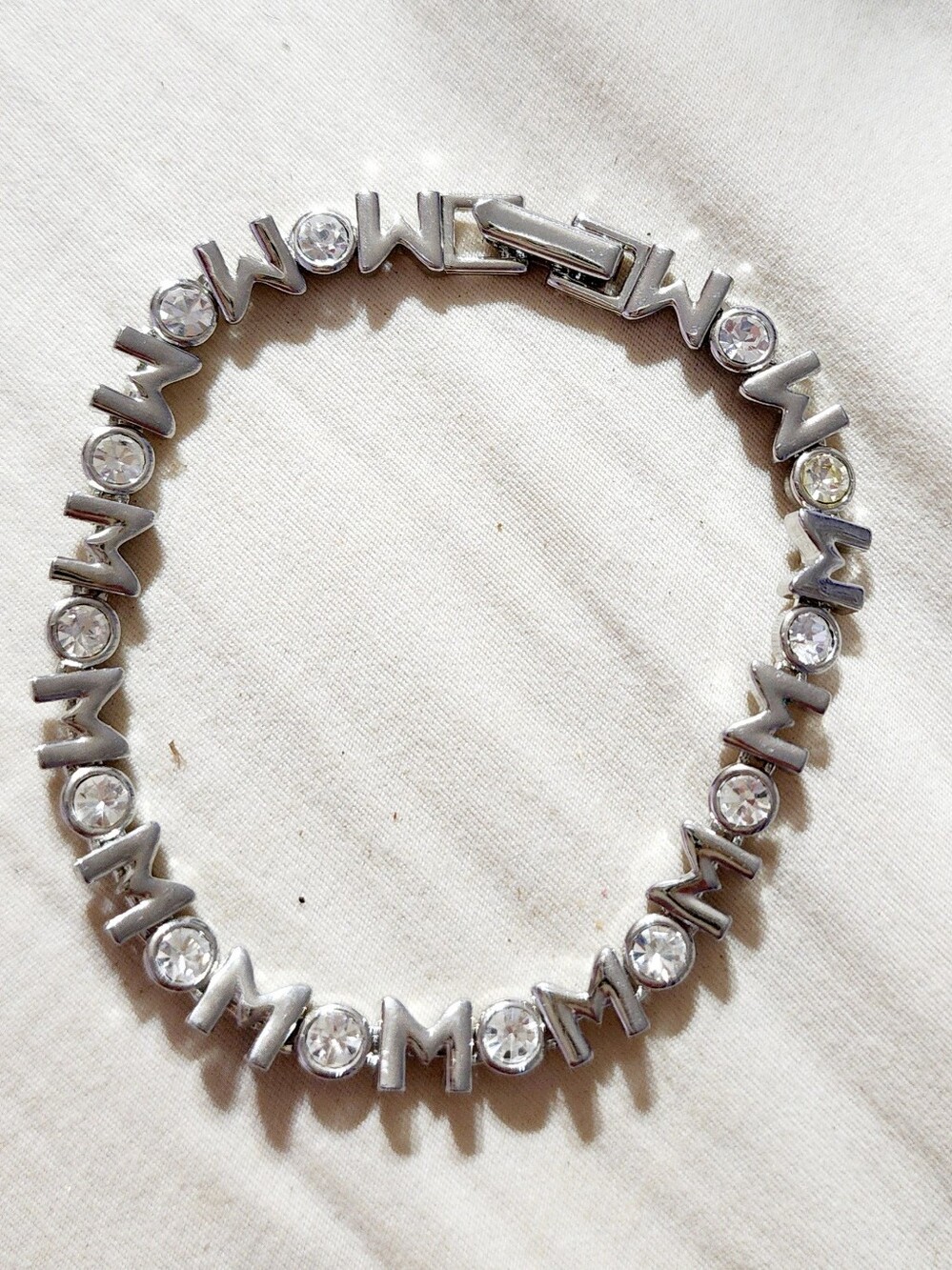 Silver MOM Crystal Station Bracelet - Women's Jewelry